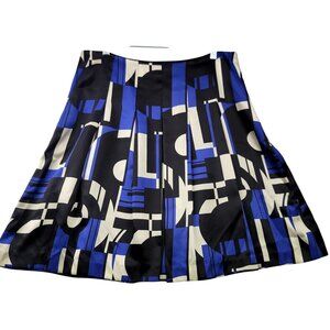 Lauren Ralph Lauren Petite Abstract Pleated Silk Skirt 12P Black Blue Beige